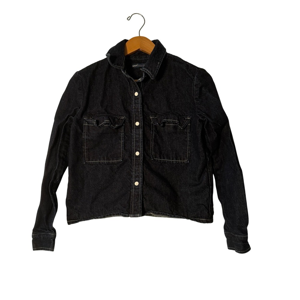Levis Made & Crafted Denim Shirt Jacket Womens XS Dark Wash Ruffle Pocket